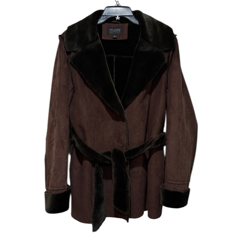 Wilsons Leather‎ Women’s Brown Faux Shearling Coat Jacket Large L Classic Staple